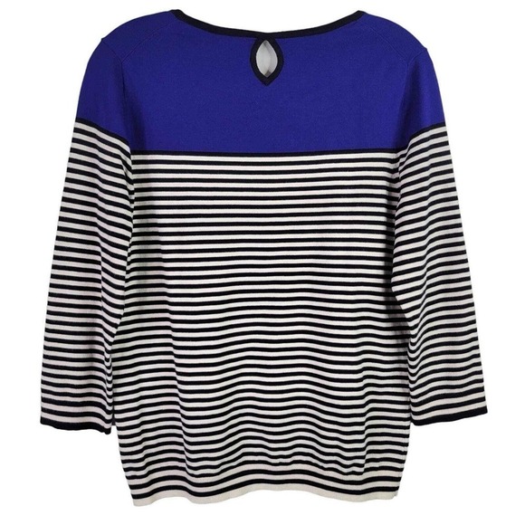 Talbots Sweater Women's Large Blue White Striped 3/4 Sleeve Pullover Sweater - Picture 3 of 8